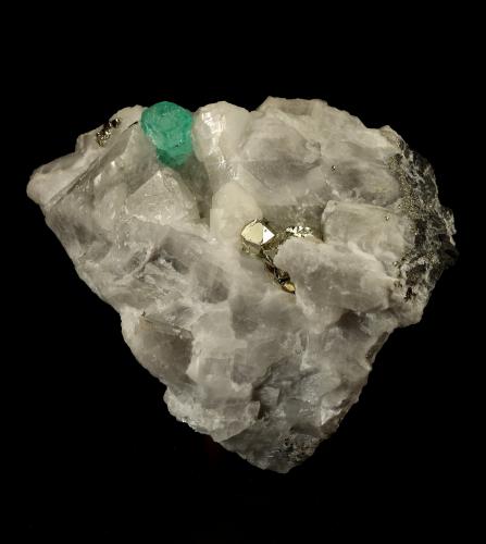 Beryl (Var. Emerald), Calcite, Pyrite<br />Muzo mining district, La Pava Mine, Quípama, Municipio Muzo, Western Emerald Belt, Boyacá Department, Colombia<br />85x62x64mm, xl=8x9mm<br /> (Author: Fiebre Verde)