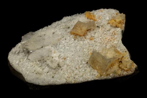 Euclase, Calcite, Albite (variety cleavelandite)<br />La Marina Mine, Municipio Pauna, Western Emerald Belt, Boyacá Department, Colombia<br />74x46x29mm, xl=7mm<br /> (Author: Fiebre Verde)