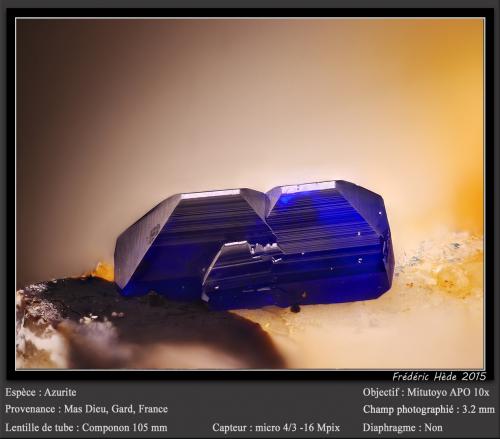 Azurite<br />Mas Dieu, Mercoirol, Alès, Gard, Occitanie, Francia<br />fov 3.2 mm<br /> (Author: ploum)
