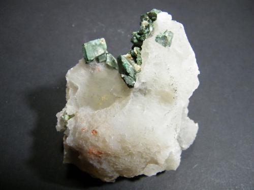 Calcite and Malachite<br />Tsumeb Mine, Tsumeb, Otjikoto Region, Namibia<br />80x80x50mm<br /> (Author: Heimo Hellwig)