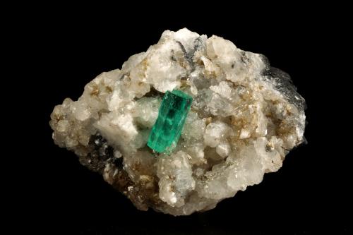 Beryl (variety emerald), Calcite, Pyrite, Quartz<br />Muzo mining district, Western Emerald Belt, Boyacá Department, Colombia<br />56x46x34mm, xl=13mm<br /> (Author: Fiebre Verde)