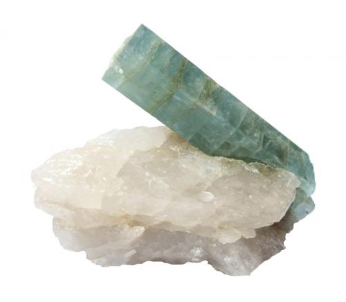 Aquamarine, quartz<br />Pedra Preta pit, Serra das Éguas, Brumado, Bahia, Northeast Region, Brazil<br />Spezimen size  8,5 cm, aquamarine 8 cm<br /> (Author: Tobi)