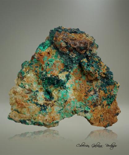 Clinoclasa<br />Mina Resguardo III, Carrera Pinto, Distrito Cachiyuyo de Llampos, Provincia Copiapó, Región Atacama, Chile<br />80 x 75 x 15 mm.<br /> (Autor: Rafael Galiana)