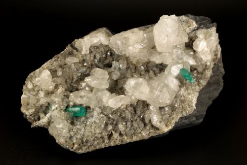 Beryl (variety emerald), Calcite, Pyrite<br />La Pita (distrito minero), Municipio Maripí, Cinturón Esmeraldífero Occidental, Departamento Boyacá, Colombia<br />140x75x80mm, xls=16 & 10mm<br /> (Author: Fiebre Verde)