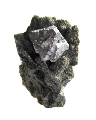 Galena<br />Trzebionka Mine, Trzebinia, Chrzanów District , Małopolskie, Poland<br />Specimen height 4 cm, galena crystal 1,5 cm<br /> (Author: Tobi)