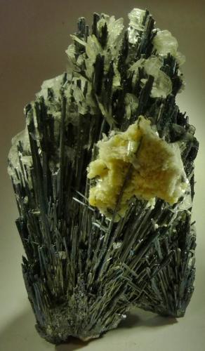 Stibnite with BarIte and Calcite<br />Baia Sprie Mine, Baia Sprie, Maramures, Romania<br />11 x 6.5 cm<br /> (Author: Deyu)
