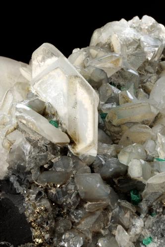 Beryl (variety emerald), Calcite, Dolomite, Pyrite<br />Coscuez mining district, Municipio San Pablo de Borbur, Western Emerald Belt, Boyacá Department, Colombia<br />113x98x85mm, main xl=15mm<br /> (Author: Fiebre Verde)