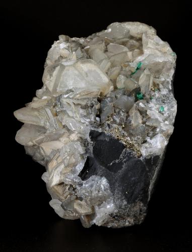 Beryl (variety emerald), Calcite, Dolomite, Pyrite<br />Coscuez mining district, Municipio San Pablo de Borbur, Western Emerald Belt, Boyacá Department, Colombia<br />113x98x85mm, main xl=15mm<br /> (Author: Fiebre Verde)