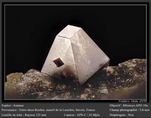 Anatase<br />Macizo La Lauzière, Saint-Jean-de-Maurienne, Saboya, Auvergne-Rhône-Alpes, Francia<br />fov 3.6 mm<br /> (Author: ploum)