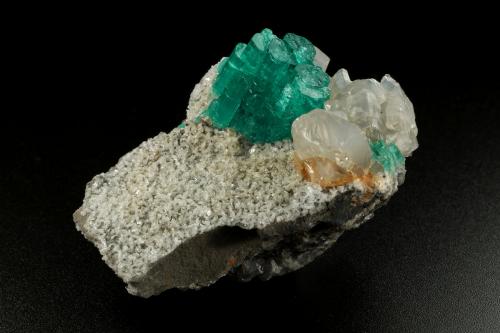 Beryl (variety emerald), Albite (variety cleavelandite), Dolomite, Pyrite<br />Chivor mining district, Piedra de Chulo Mine, Municipio Chivor, Eastern Emerald Belt, Boyacá Department, Colombia<br />54x37x33mm, aggregate=14x18mm<br /> (Author: Fiebre Verde)