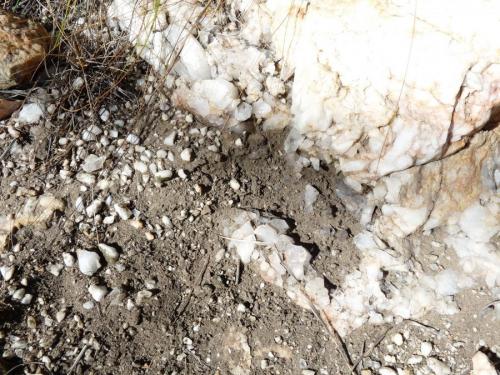 A small pocket of crystals exposed by weather. (Author: Pierre Joubert)