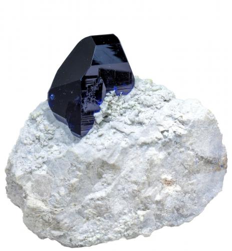 Azurite<br />Milpillas Mine, Cuitaca, Municipio Santa Cruz, Sonora, Mexico<br />Overall size: 70mm x 63mm x 39mm. Azurite crystal: at least 34mm tall x 27mm wide x 10mm thick<br /> (Author: Carles Millan)