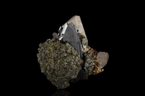Stannite with Chalcopyrite, Ferberite and Quartz<br />Yaogangxian Mine, Yizhang, Chenzhou Prefecture, Hunan Province, China<br />8,0	x	7,0	x	6,0	cm<br /> (Author: MIM Museum)