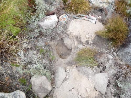 A hole which produced a few quartz specimens. (Author: Pierre Joubert)