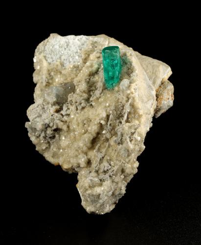 Beryl (variety emerald), Albite (variety cleavelandite), Dolomite, Pyrite<br />Chivor mining district, Municipio Chivor, Eastern Emerald Belt, Boyacá Department, Colombia<br />58x28x42mm, xl=11x4.5mm<br /> (Author: Fiebre Verde)