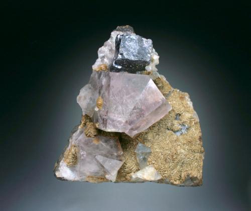 Fluorite, Galena, and Siderite<br />Boltsburn Mine, Rookhope District, Weardale, North Pennines Orefield, County Durham, England / United Kingdom<br />10x8x4 cm overall size<br /> (Author: Jesse Fisher)
