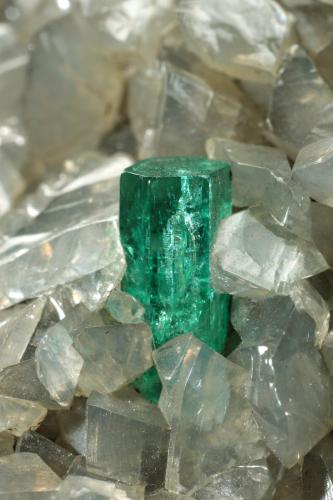 Beryl (variety emerald), Calcite, Dolomite<br />Muzo (distrito minero), Cinturón Esmeraldífero Occidental, Departamento Boyacá, Colombia<br />54x53x31mm, xl=5mm<br /> (Author: Fiebre Verde)