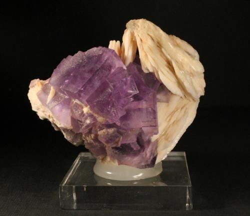 Fluorita y Barita<br />La Cabaña, Valdelmar, zona minera de Berbes, Berbes, Ribadesella, Comarca Oriente, Principado de Asturias (Asturias), España<br />7 x 6 cm. (Cristal mayor: 2,3 cm).<br /> (Autor: Darío Menéndez)