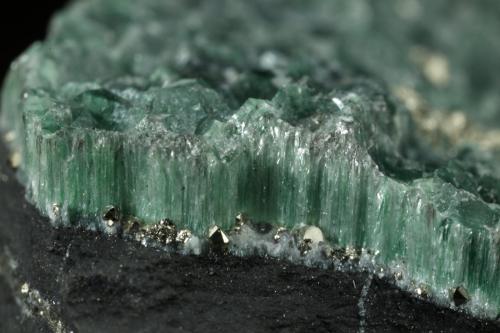 Muscovite (variety fuchsite), Pyrite<br />Trabajos en carretera Pauna-San Pablo de Borbur (Mina de la Carretera), Municipio Pauna, Cinturón Esmeraldífero Occidental, Departamento Boyacá, Colombia<br />55x32x11mm<br /> (Author: Fiebre Verde)