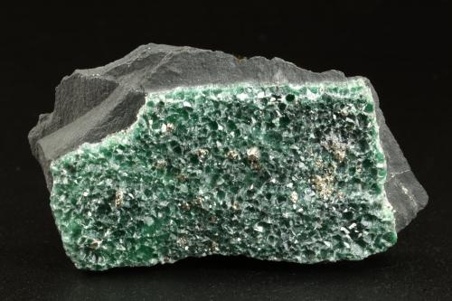 Muscovite (variety fuchsite), Pyrite<br />Trabajos en carretera Pauna-San Pablo de Borbur (Mina de la Carretera), Municipio Pauna, Cinturón Esmeraldífero Occidental, Departamento Boyacá, Colombia<br />55x32x11mm<br /> (Author: Fiebre Verde)