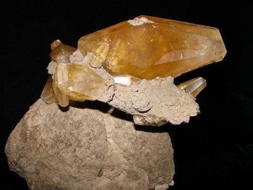 calcite on matrix<br />Cantera Meshberger Stone Company, Columbus, Condado Bartholomew, Indiana, USA<br />Largest calcite is 10 cm<br /> (Author: Bob Harman)