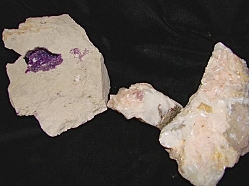 Fluorite and Dolomite<br />Corydon Stone Co. Quarry, Corydon, Harrison County, Indiana, USA<br />yellow and purple fluorite cube 0.7 cm.   The fluorite filled void is  3.5 cm across<br /> (Author: Bob Harman)