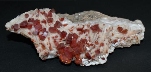 Vanadinite<br />AB7 Mine, Mibladen mining district, Mibladen, Midelt, Midelt Province, Drâa-Tafilalet Region, Morocco<br />115mm x 30mm x50mm<br /> (Author: Philippe Durand)