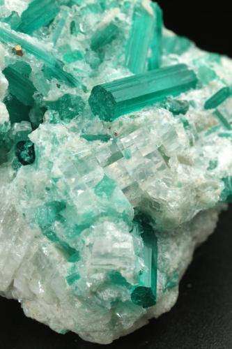 Beryl (variety emerald), Dolomite, Pyrite<br />Chivor mining district, Municipio Chivor, Eastern Emerald Belt, Boyacá Department, Colombia<br />42mm across, xls up to 14mm<br /> (Author: Fiebre Verde)