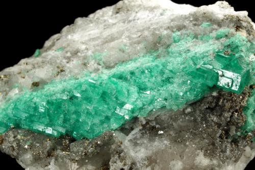 Beryl (variety emerald), Calcite, Pyrite<br />Coscuez (distrito minero), Mina Jerusalem, Municipio San Pablo de Borbur, Cinturón Esmeraldífero Occidental, Departamento Boyacá, Colombia<br />53x61x36mm<br /> (Author: Fiebre Verde)