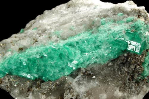 Beryl (variety emerald), Calcite, Pyrite<br />Coscuez mining district, Jerusalem Mine, Municipio San Pablo de Borbur, Western Emerald Belt, Boyacá Department, Colombia<br />53x61x36mm<br /> (Author: Fiebre Verde)