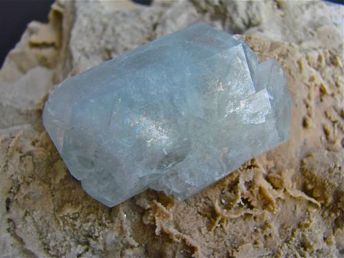 Celestine<br />Stoneco Quarry (Lime City Quarry), Lime City, Wood County, Ohio, USA<br />celestine crystal,  5.0 cm on matrix<br /> (Author: Bob Harman)