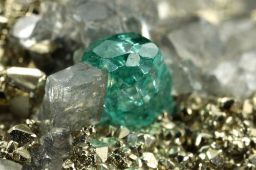 Beryl (variety emerald), Dolomite, Pyrite<br />Chivor mining district, El Acuario Mine, Municipio Chivor, Eastern Emerald Belt, Boyacá Department, Colombia<br />68x66x35mm, xls up to 10mm<br /> (Author: Fiebre Verde)