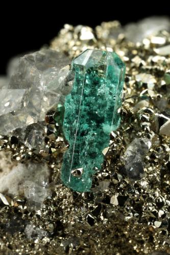 Beryl (variety emerald), Dolomite, Pyrite<br />Chivor mining district, El Acuario Mine, Municipio Chivor, Eastern Emerald Belt, Boyacá Department, Colombia<br />68x66x35mm, xls up to 10mm<br /> (Author: Fiebre Verde)