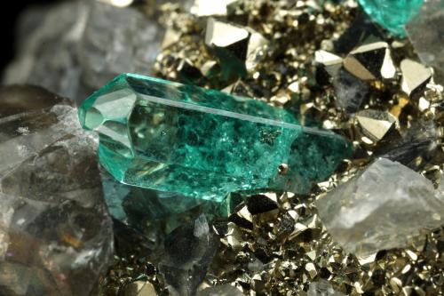 Beryl (variety emerald), Dolomite, Pyrite<br />Chivor mining district, El Acuario Mine, Municipio Chivor, Eastern Emerald Belt, Boyacá Department, Colombia<br />68x66x35mm, xls up to 10mm<br /> (Author: Fiebre Verde)