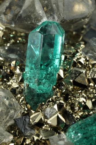 Beryl (variety emerald), Dolomite, Pyrite<br />Chivor mining district, El Acuario Mine, Municipio Chivor, Eastern Emerald Belt, Boyacá Department, Colombia<br />68x66x35mm, xls up to 10mm<br /> (Author: Fiebre Verde)