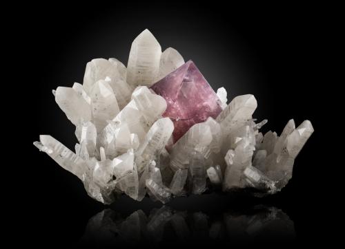 Fluorite on Quartz<br />Shijiangshan Mine, Shijiangshan village, Yinwu, Linxi, Ulanhad League, Inner Mongolia Autonomous Region, China<br />18,0	x	14,0	x	9,0	cm<br /> (Author: MIM Museum)