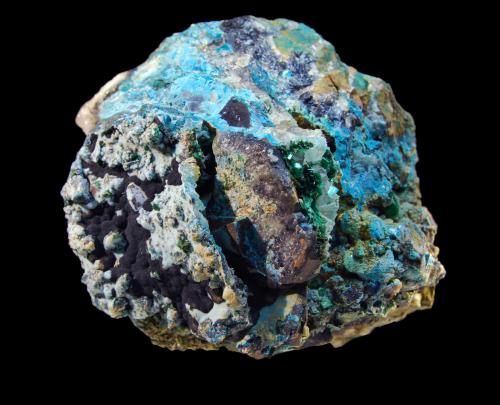 Crisocola , Torbernita y Turquesa<br />Mina Obejo, Valdelagrana, Andújar, Comarca de la Campiña, Jaén, Andalucía, España<br />6x6 cm<br /> (Autor: Ricardo Fimia)