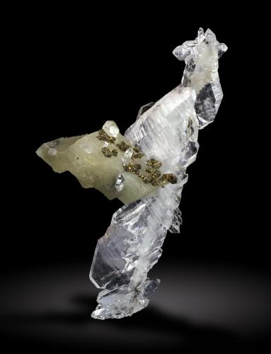 Quartz, Calcite and Pyrite<br />Iouriren Mine (AGM Mine), Akka, Tafraout, Tiznit Province, Souss-Massa Region, Morocco<br />11cm.<br /> (Author: Enrique Llorens)