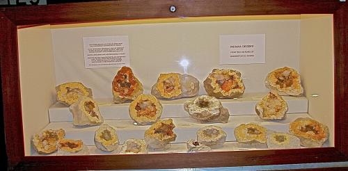 Calcite on Dolomite. Sphalerite and Barite<br />State Route 56 road cut, Canton, Washington County, Indiana, USA<br />Variously sized geodes<br /> (Author: Bob Harman)