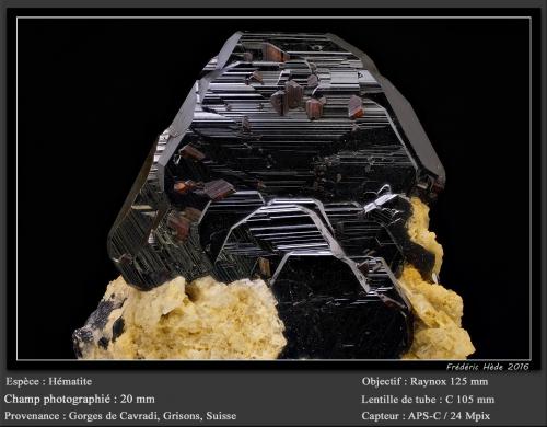 Hematite<br />Cavradi, Curnera Valley, Tujetsch (Tavetsch), Vorderrhein Valley, Grischun (Grisons; Graubünden), Switzerland<br />Fov 20 mm<br /> (Author: ploum)