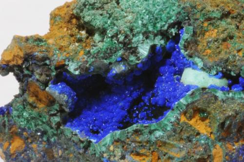 Azurite with Malachite<br />Liufengshan Mine, Guichi District, Chizhou Prefecture, Anhui Province, China<br />7.1 x 4.6 x 4.2 cm<br /> (Author: steven calamuci)