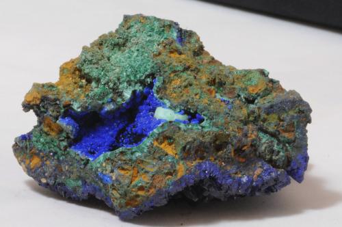 Azurite with Malachite<br />Liufengshan Mine, Guichi District, Chizhou Prefecture, Anhui Province, China<br />7.1 x 4.6 x 4.2 cm<br /> (Author: steven calamuci)