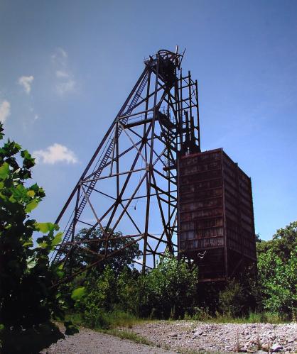 _One of the last standing headframes in the district.<br />Annabel Lee Mine, Harris Creek Sub-District, Hardin County, Illinois, USA<br /><br /> (Author: crosstimber)