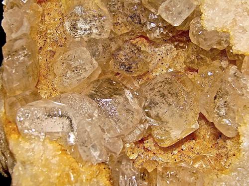 Marcasite in Calcite on Dolomite<br />Afloramientos Carretera Estatal 56, Canton, Condado Washington, Indiana, USA<br />specimen is  9 cm, the calcites are up to 1.2 cm<br /> (Author: Bob Harman)