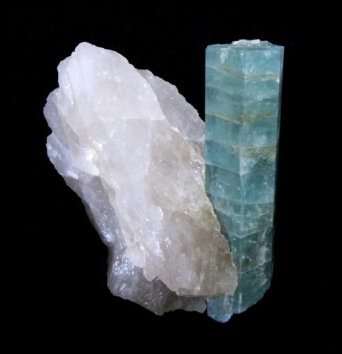 Beryl (variety aquamarine) on Quartz<br />Pedra Preta pit, Serra das Éguas, Brumado, Bahia, Northeast Region, Brazil<br />Specimen height 8,5 cm<br /> (Author: Tobi)