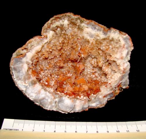 Celestine and Calcite<br />San Rafael District, Emery County, Utah, USA<br />The largest Celestine crystals are 0.9 cm<br /> (Author: Bob Harman)