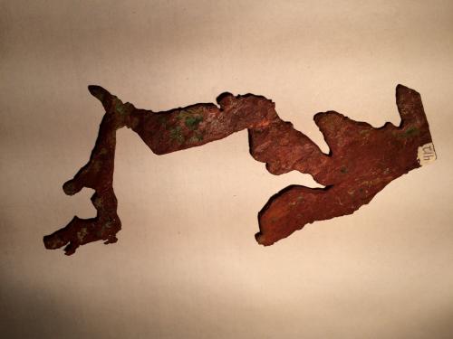 Copper<br />Lake Superior copper district, Keweenaw County, Michigan, USA<br />170 mm x 75 mm x 3 mm<br /> (Author: Robert Seitz)