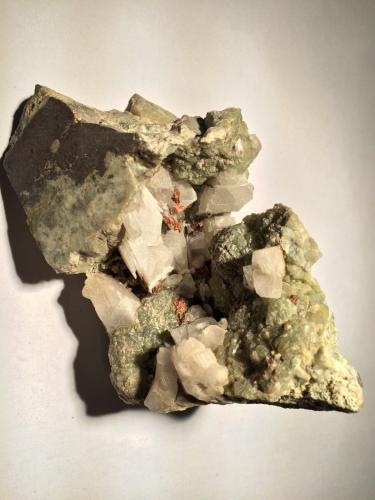 Copper, Silver, Prehnite, Calcite<br />Lake Superior copper district, Keweenaw County, Michigan, USA<br />100 mm x 80 mm x 60 mm<br /> (Author: Robert Seitz)