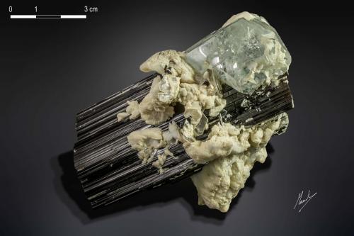 Beryl (variety aquamarine) and Schorl<br />Shigar Valley, Shigar District, Gilgit-Baltistan (Northern Areas), Pakistan<br />96 x 55 mm<br /> (Author: Manuel Mesa)