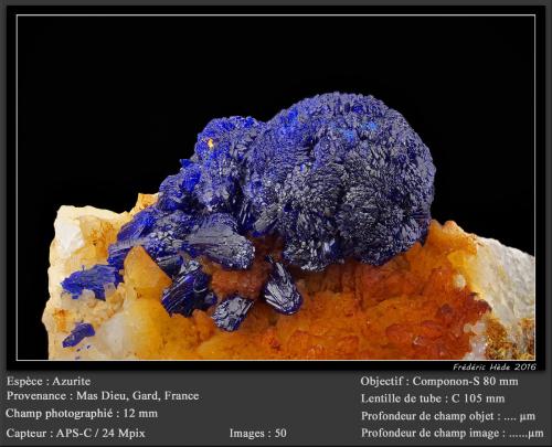 Azurite<br />Mas Dieu, Mercoirol, Alès, Gard, Occitanie, France<br />fov 12 mm<br /> (Author: ploum)